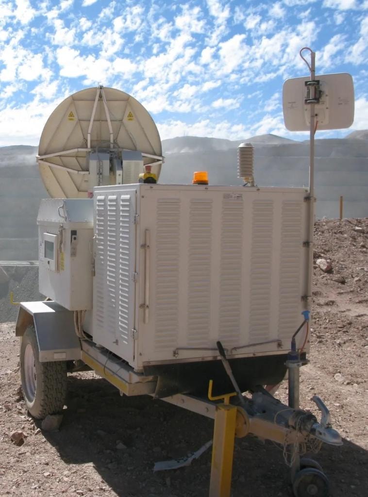 Satellite communications equipment on trailer in desert