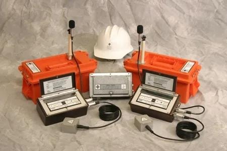 Geotechnical survey equipment with hard hat