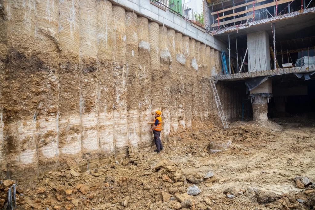 Soil layers and grass roots cross-section geotechnical study